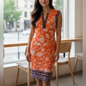 Maggy London size 2 polyester double V neck zipper back colorful summer dress